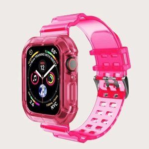 Top Quality Silicone Clear Apple Watch Wristband and Cover Pink 42/44
